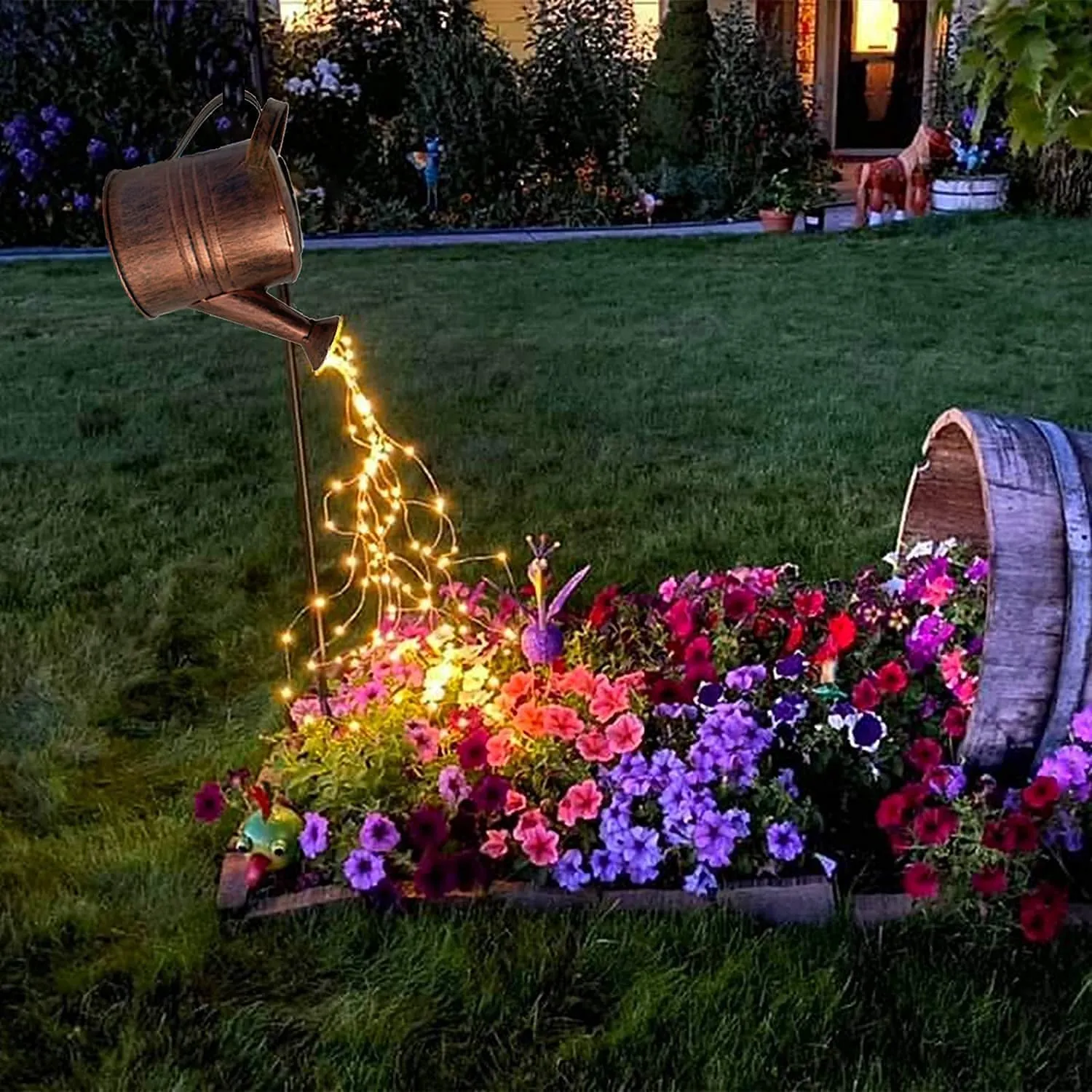 Annaffiatoio solare Luci Decorazioni da giardino - Sculture da esterno in rame impermeabile Ornamento Stella Led Fata Arte Lampa