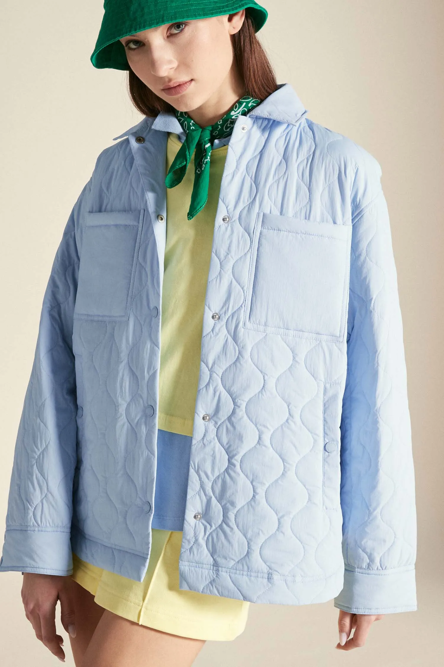 ARIES – Giacca-camicia azzurra pastello con trapunta a cipolla