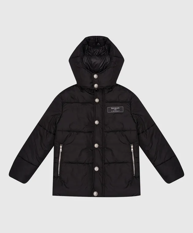 Balmain Giubbotto trapuntato nero da bambino con patch logo BV2P20N01181214