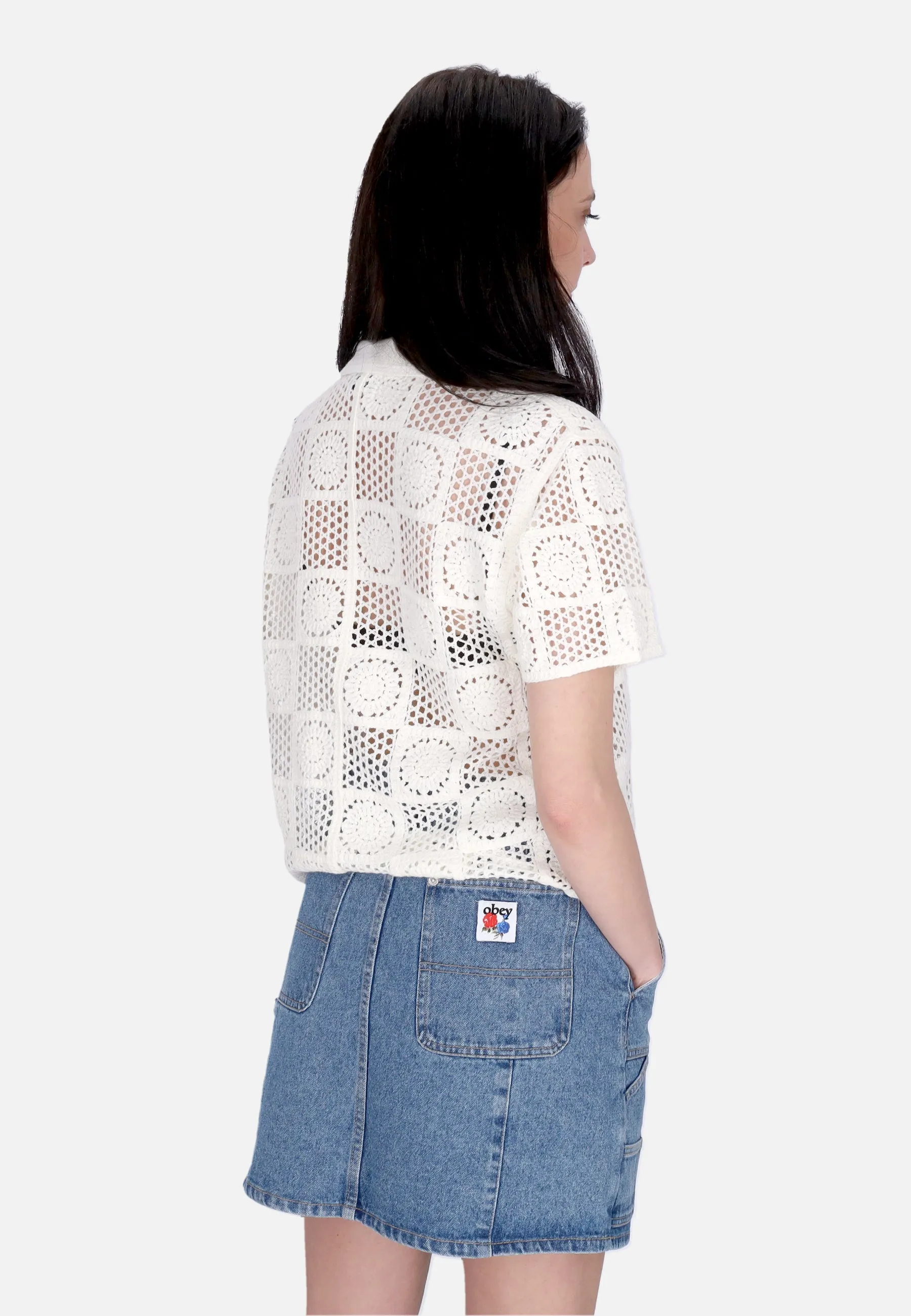 Camicia Manica Corta Donna W Agatha Crochet Knit Sweater Unbleached
